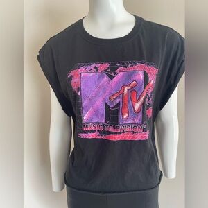 MTV Up-cycled Cropped Music Television Global Domination Graphic Tee Size XL